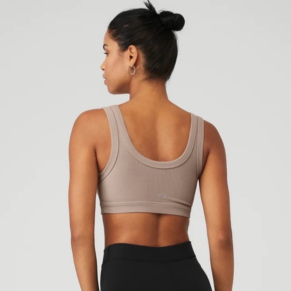 ALO Yoga Ribbed Sports Bra in Taupe - Picture 2 of 6